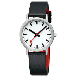 Classic, 36mm, Edelstahl brossiert Gehäusematerial and Schwarz Vegan Traubenleder Armband, A660.30314.16OMV, Frontansicht