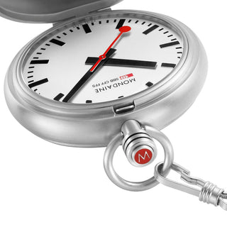 Pocket Watch, Stainless Steel, 48 mm	, Side view with focus on the crown