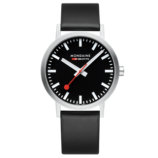 Classic Black Dial, Schwarzes Veganes Traubenleder, 40 mm, Frontansicht
