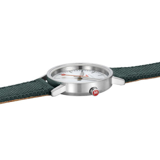 Classic, 30mm, Moderne Park-Grüne Uhr, A658.30323.17SBS, Detailansicht der roten Krone und des Textilarmband